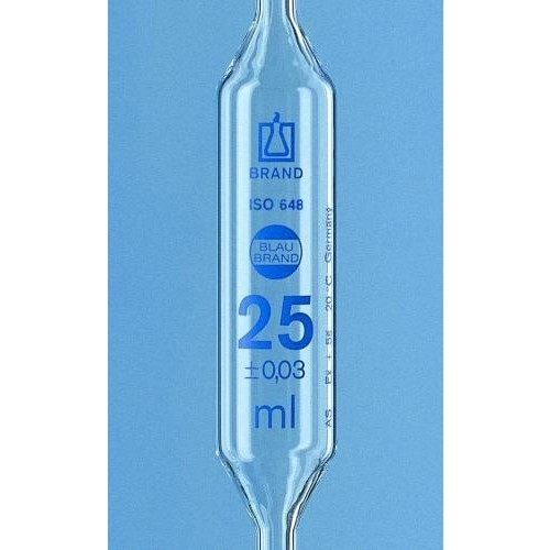 Pipety szklane BRAND szkło sodowo-wapniowe klasa AS niebieska podz. z 2 kreskami